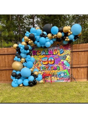 Eğlence Marketi Krom Gold Makaron Mavi ve Siyah Balon Zinciri 100 Adet