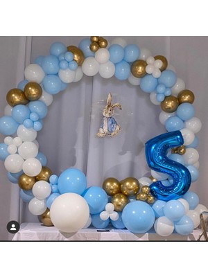 Eğlence Marketi Krom Gold Makaron Mavi Beyaz Balon Zinciri 100 Adet