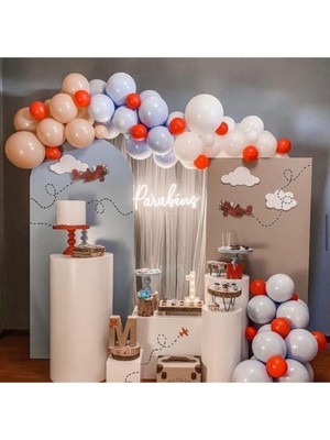 Eğlence Marketi Pastel Beyaz Gri Somon Kırmızı Mavi Balon Zinciri 100 Adet