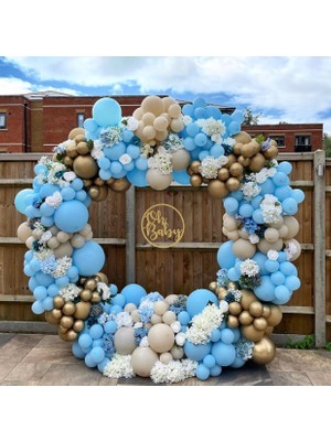 Eğlence Marketi Krom Gold Makaron Mavi ve Sütlü Kahve Balon Zinciri 100 Adet
