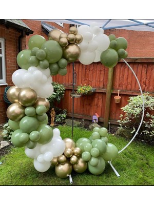 Eğlence Marketi Krom Gold Kış Yeşili ve Beyaz Balon Zinciri 100 Adet