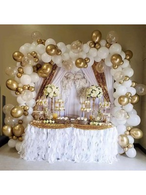 Eğlence Marketi Krom Gold Beyaz ve Şeffaf Gold Konfetili Balon Zinciri 100 Adet