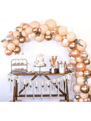 Eğlence Marketi Açık Somon Rose Gold Krom Konfetili Balon Zincir Seti