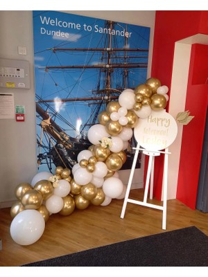 Eğlence Marketi Pastel Beyaz ve Gold Krom Balon Zinciri 100 Adet