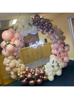 Eğlence Marketi Krom Pembe Pastel Pembe Ten Rengi ve Beyaz Balon Zinciri 100 Adet