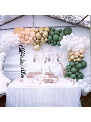 Eğlence Marketi Krom Gold Koyu Yeşil Beyaz Somon Balon Zinciri 100 Adet