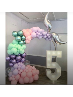 Eğlence Marketi Krom Mor Yeşil Makaron Lila Mint Yeşili Makaron Pembe Balon Zinciri 100 Adet