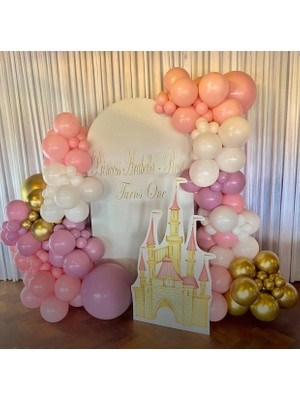 Eğlence Marketi Krom Gold Retro Toz Pembe Makaron Pembe ve Beyaz Balon Zinciri 100 Adet