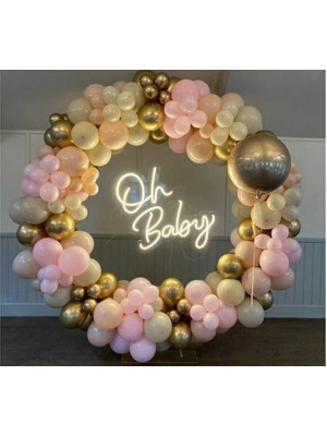 Eğlence Marketi Krom Gold Makaron Pembe ve Sütlü Kahve Balon Zinciri 100 Adet