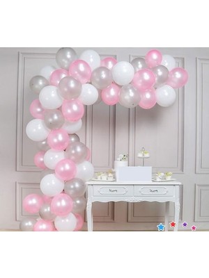 Eğlence Marketi Balon Zinciri - Gümüş Beyaz Pembe 100 Adet