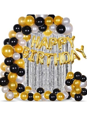 Eğlence Marketi Yetişkin Doğum Günü Süsleri Seti Gold-Gümüş-Siyah Kombini