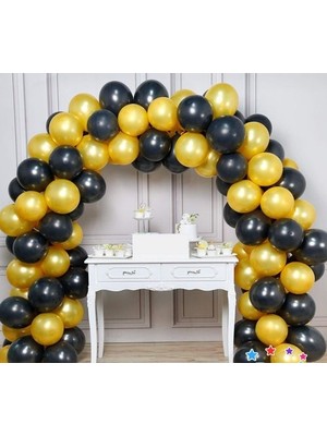 Eğlence Marketi Balon Zinciri - Gold Siyah Balon Süsleme Seti 200 Adet