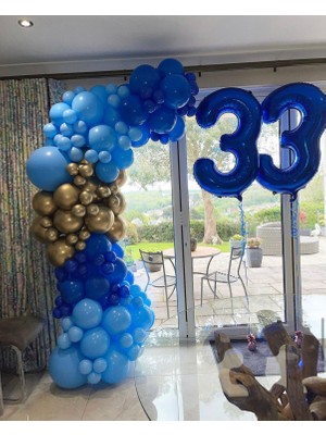 Eğlence Marketi Açık Mavi Koyu Mavi ve Gold Krom Balon Zinciri 100 Adet