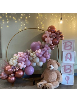 Eğlence Marketi Krom Rose Gold Toz Pembe Makaron Pembe ve Sütlü Kahve Balon Zinciri 100 Adet