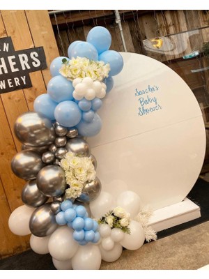 Eğlence Marketi Krom Beyaz Altın Makaron Mavi ve Beyaz Balon Zinciri 100 Adet