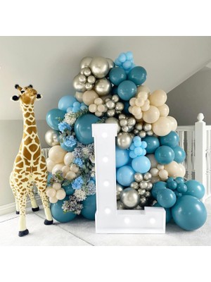 Eğlence Marketi Krom Beyaz Altın Derin Okyanus Makaron Mavi ve Deniz Kumu Balon Zinciri 100 Adet