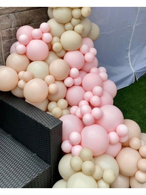 Eğlence Marketi Makaron Pembe Sütlü Kahve ve Somon Balon Zinciri 100 Adet