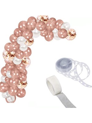 Eğlence Marketi Rose Gold Beyaz Konfetili Zincir Balon Seti