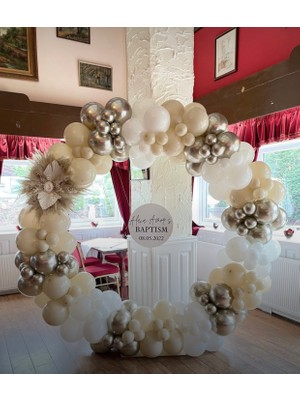 Eğlence Marketi Krom Beyaz Altın Sütlü Kahve ve Pastel Beyaz Balon Zinciri 100 Adet