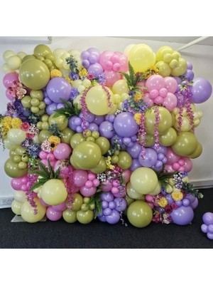 Eğlence Marketi Makaron Pembe Lila Sarı ve Retro Zeytin Balon Zinciri 100 Adet