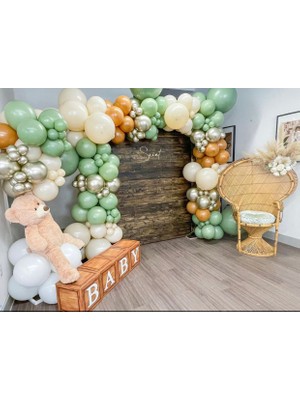 Eğlence Marketi Krom Beyaz Altın Küf Yeşili Sütlü Kahve ve Karamel Balon Zinciri 100 Adet