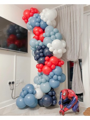 Eğlence Marketi Pastel Gece Mavisi Fırtına Mavisi Kırmızı ve Beyaz Balon Zinciri 100 Adet