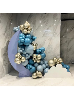 Eğlence Marketi Krom Beyaz Altın Derin Okyanus ve Fırtına Mavisi Balon Zinciri 100 Adet