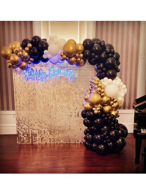 Eğlence Marketi Krom Gold Pastel Siyah ve Beyaz Balon Zinciri 100 Adet