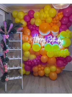 Eğlence Marketi Pastel Turuncu Sarı ve Fuşya Balon Zinciri 100 Adet