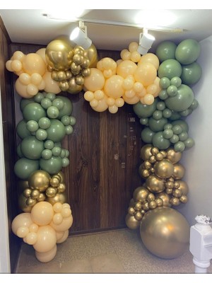 Eğlence Marketi Krom Gold Küf Yeşili ve Somon Balon Zinciri 100 Adet