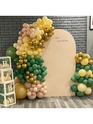 Eğlence Marketi Krom Gold Çöl Kumu Sütlü Kahve ve Küf Yeşili Balon Zinciri 100 Adet