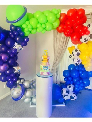 Eğlence Marketi Krom Gümüş Pastel Balon Zinciri Gece Mavisi Lacivert Açık Yeşil Kırmızı Sarı 100 Adet
