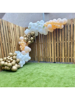 Eğlence Marketi Krom Gold Pastel Beyaz Somon Balon Zinciri 100 Adet