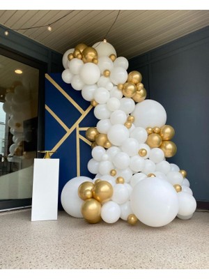 Eğlence Marketi Krom Gold Pastel Beyaz Balon Zinciri 100 Adet