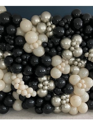 Eğlence Marketi Krom Beyaz Altın Pastel Siyah ve Deniz Kumu Balon Zinciri 100 Adet