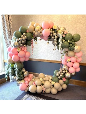 Eğlence Marketi Krom Beyaz Altın Küf Yeşili Deniz Kumu ve Makaron Pembe Balon Zinciri 100 Adet