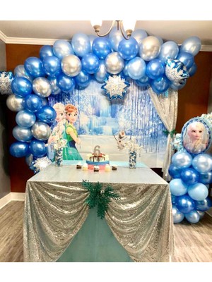 Eğlence Marketi Krom Mavi Gümüş Balon Zinciri 100 Adet Frozen Balon Seti