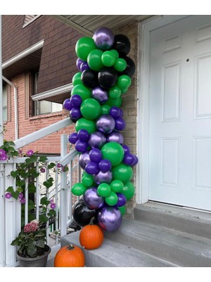 Eğlence Marketi Krom Mor Koyu Yeşil Siyah Mor Balon Zinciri 100 Adet