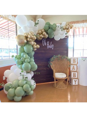 Eğlence Marketi Krom Gold Kış Yeşili ve Beyaz Balon Zinciri 100 Adet