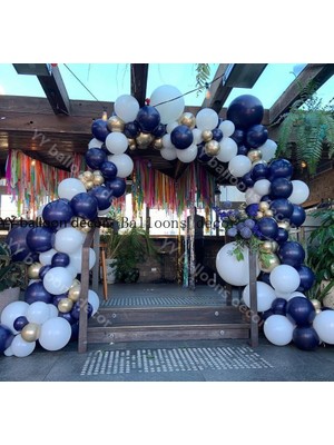 Eğlence Marketi Krom Gold Gece Mavisi ve Beyaz Balon Zinciri 100 Adet