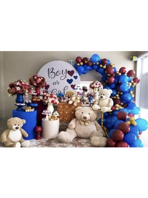 Eğlence Marketi Krom Gold Pastel Mavi ve Bordo Balon Zinciri 100 Adet