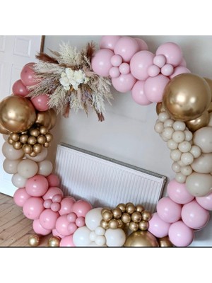 Eğlence Marketi Krom Gold Makaron Pembe Toz Pembe ve Ten Rengi Balon Zinciri 100 Adet