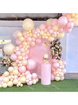 Eğlence Marketi Makaron Sarı ve Pembe Balon Zinciri 100 Adet