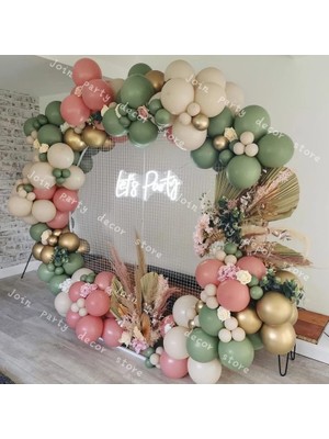 Eğlence Marketi Krom Gold Küf Yeşili Ten Rengi ve Toz Pembe Balon Zinciri 100 Adet