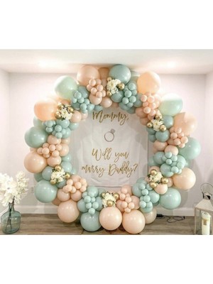 Eğlence Marketi Krom Gold Makaron Somon ve Mint Yeşili Balon Zinciri 100 Adet