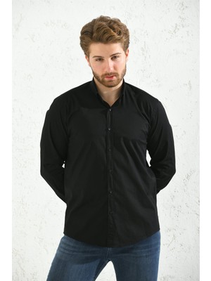 Slim Fit Uzun Kol Yıkamalı Gabardin Hediye Kutulu Erkek Gömlek - Siyah