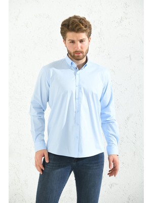Fitmens Slim Fit Uzun Kol Yıkamalı Gabardin Hediye Kutulu Erkek Gömlek - Açık Mavi