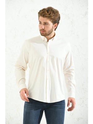 Fitmens Slim Fit Uzun Kol Yıkamalı Gabardin Hediye Kutulu Erkek Gömlek - Krem