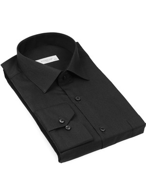 Fitmens Klasik Uzun Kol Terry Cotton Hediye Kutulu Erkek Gömlek - Siyah