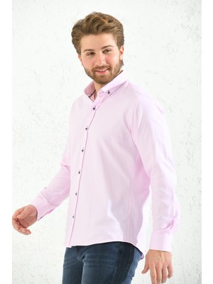 Fitmens Slim Fit Uzun Kol Oxford Hediye Kutulu Kolay Ütülenebilir Erkek Gömlek - Pembe